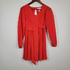 Jessica Simpson Women's Size XS Red Pleated Long Sleeve Dress